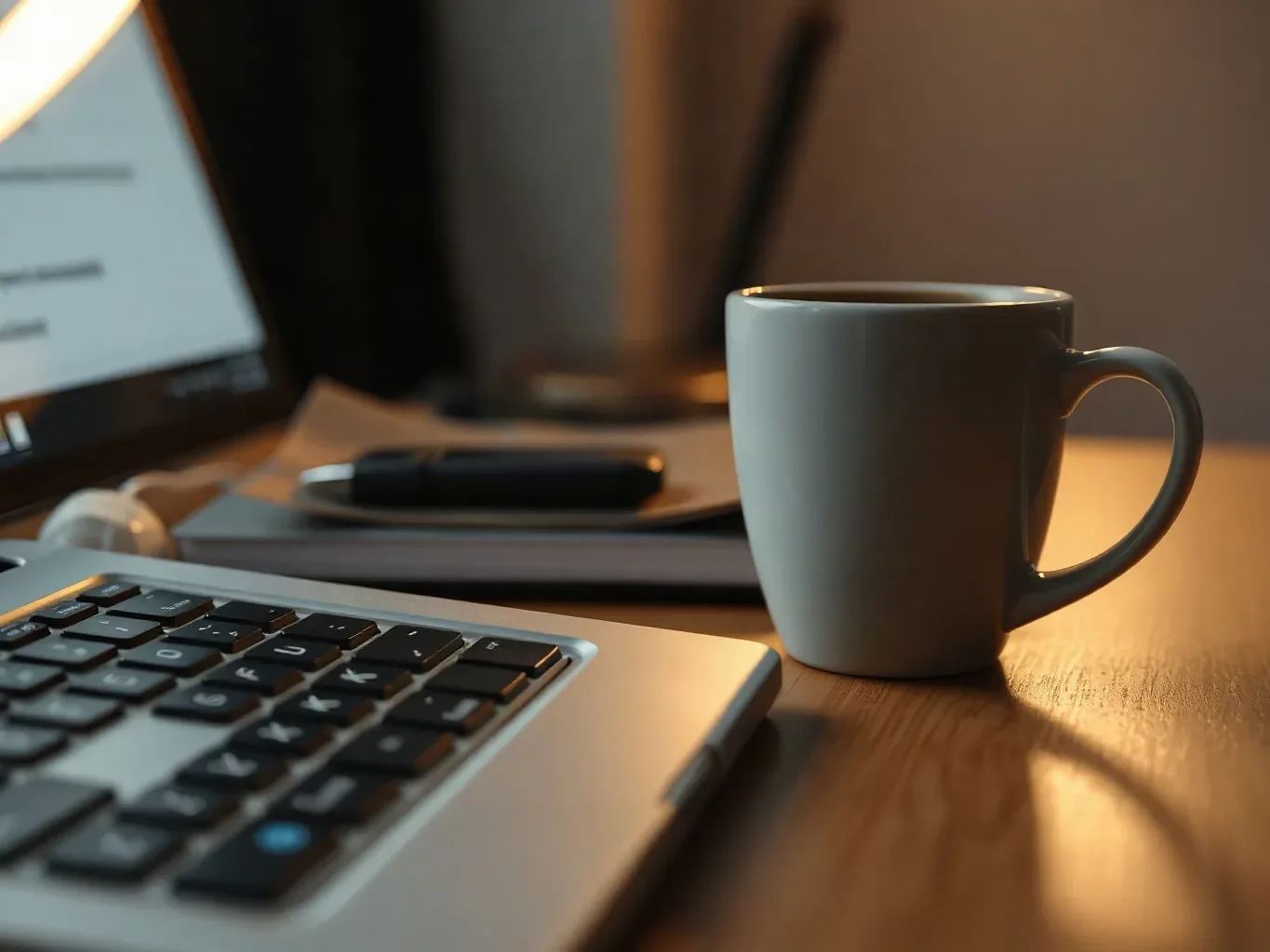 Ceramic coffee cup beside a keyboard during a deep-work session building a prioritised outreach list from high-traffic