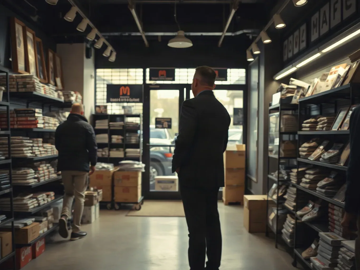 Small-business proprietor standing inside their own shop premises among their displayed stock