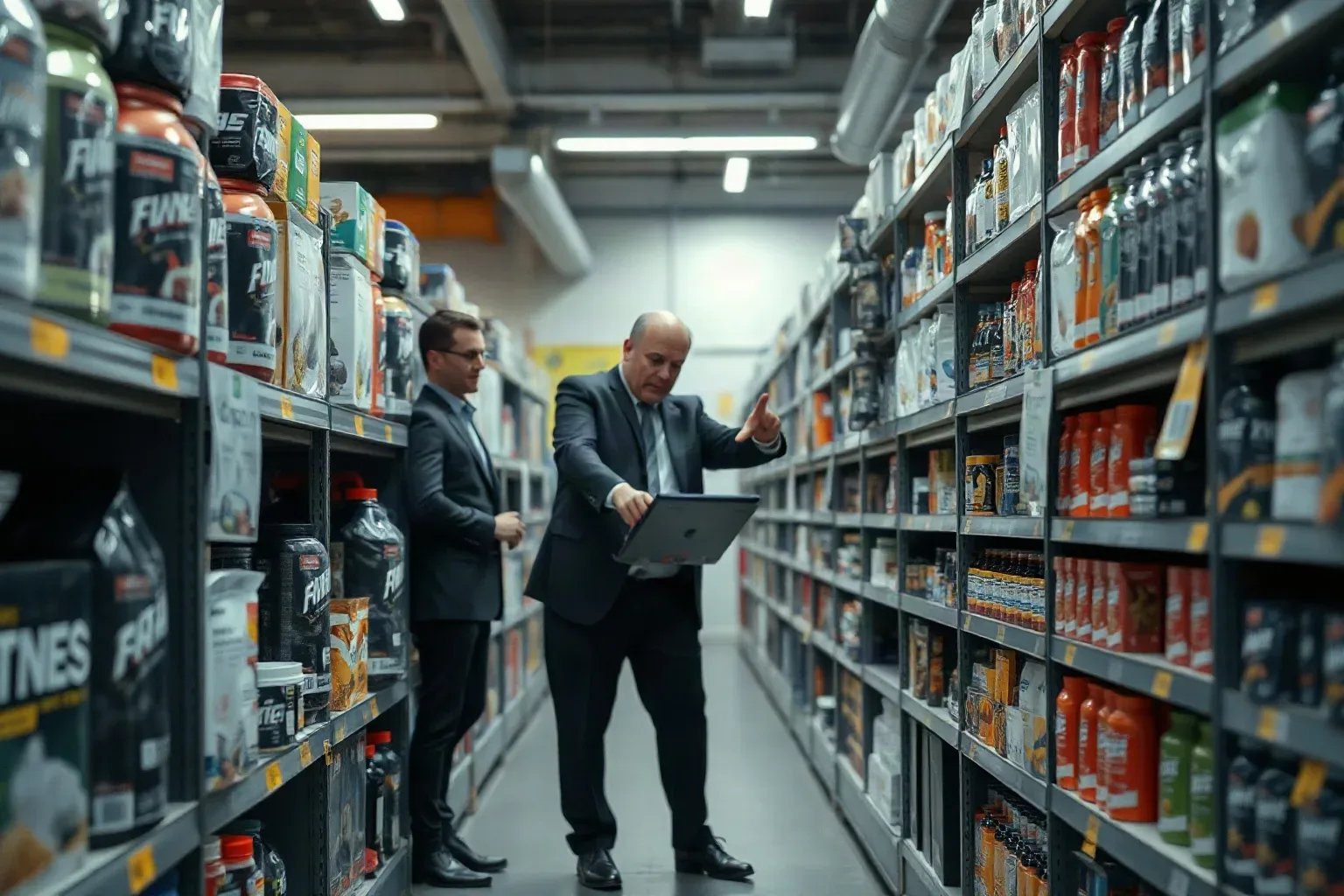 Product shelf in a small e-commerce fulfilment space stretching the full depth of the aisle
