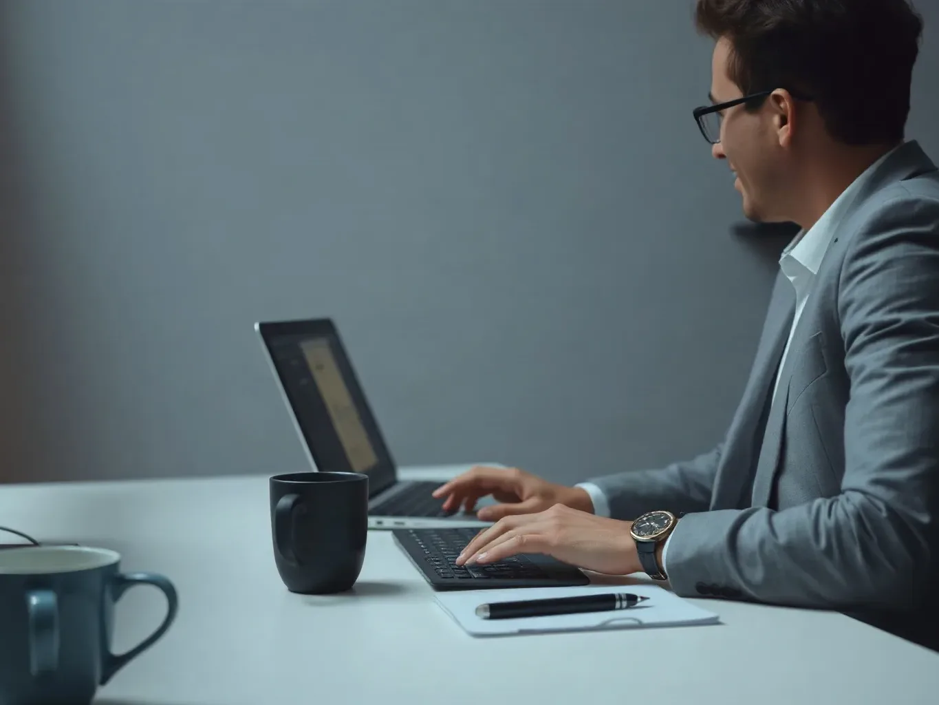 Ceramic coffee cup beside a keyboard during a deep-work session confirming that billing is triggered only when a live link