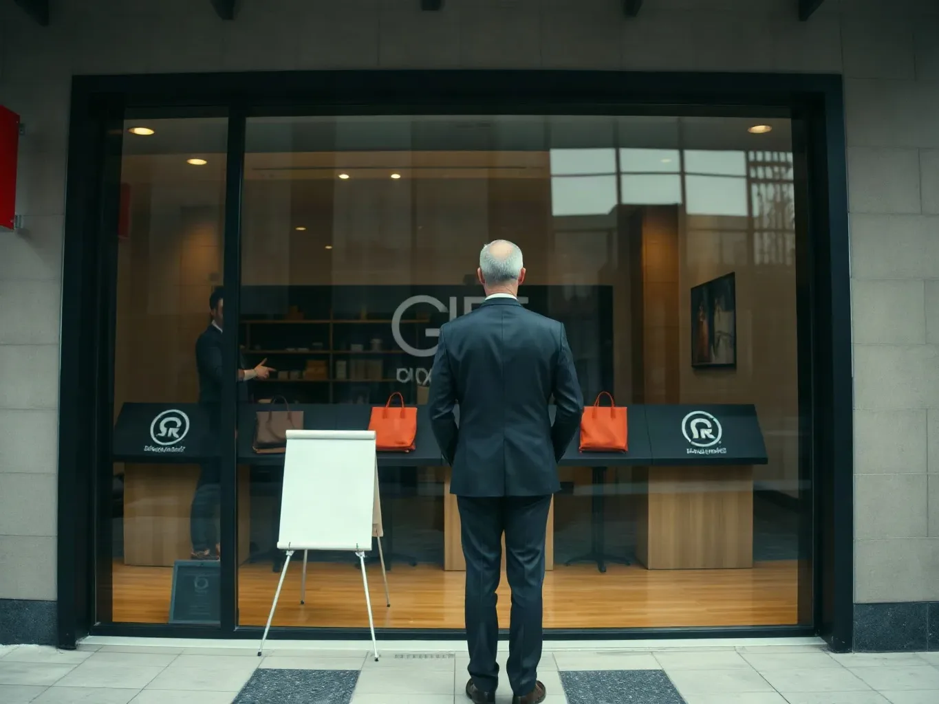 Shopfront exterior with display items visible through the glass
