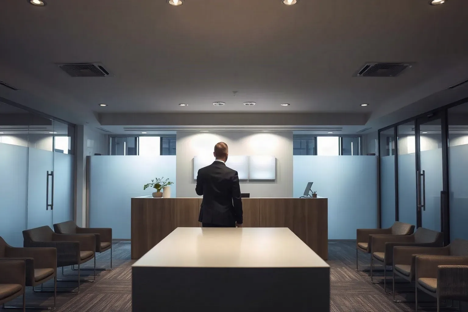 Reception desk and waiting chairs of a client business whose owner has verified live placements in Ahrefs and confirmed