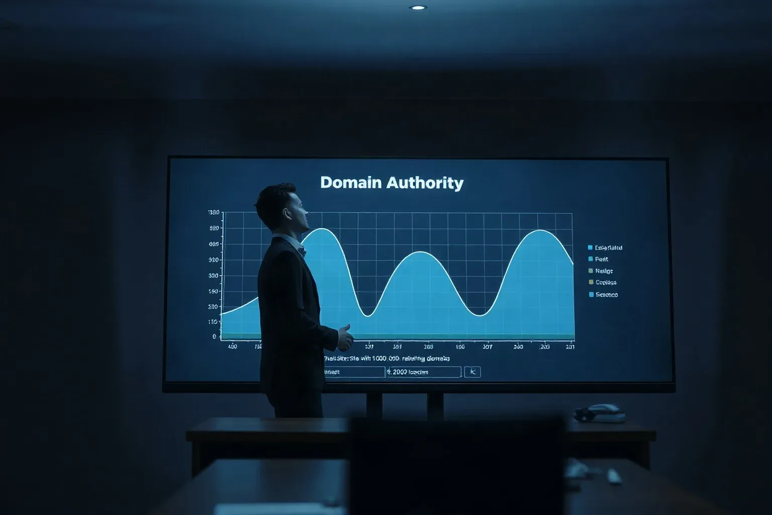 A wide monitor displaying abstract domain-authority curves