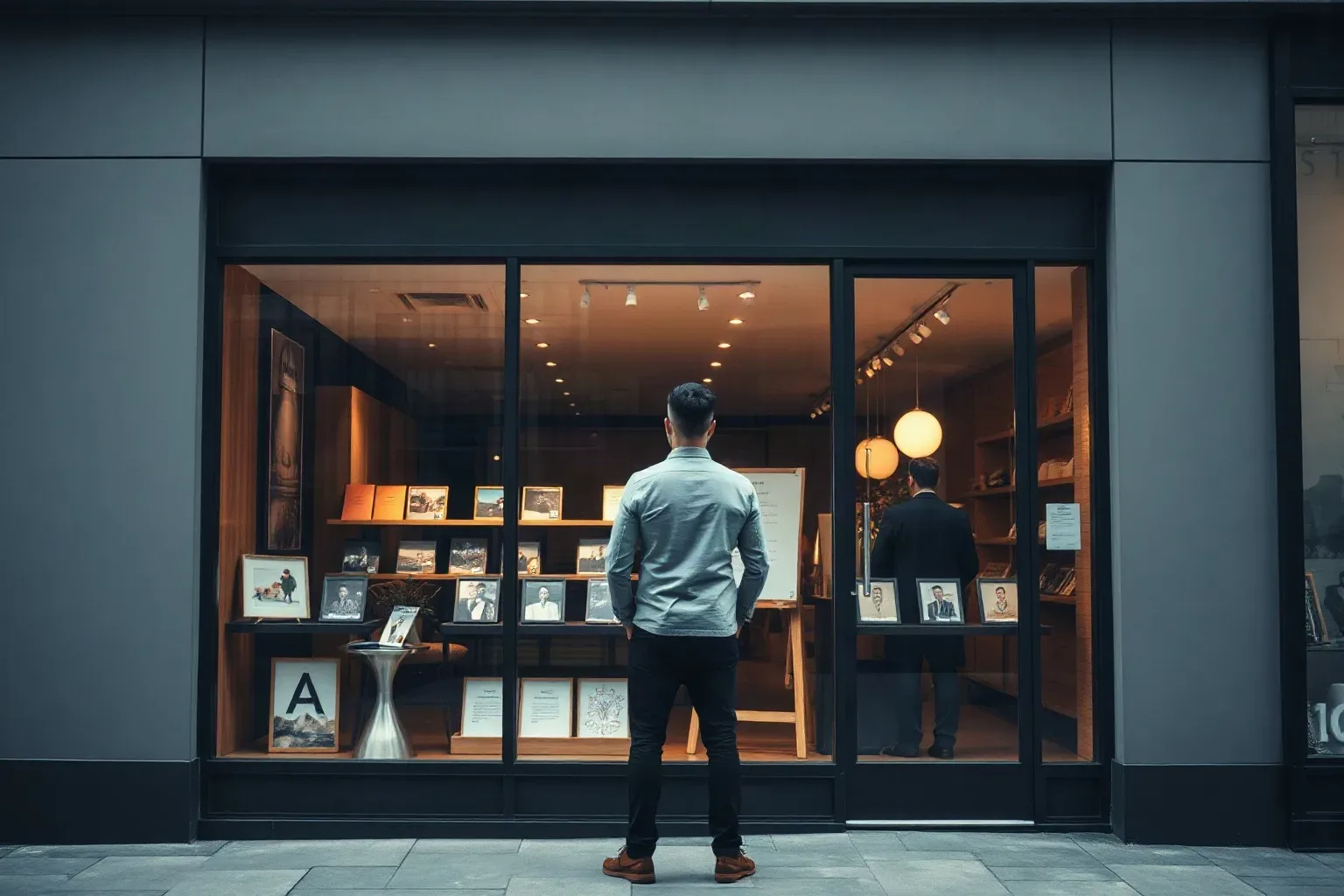 An independent shopfront exterior with display items visible through the glass